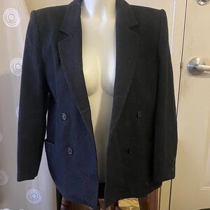 Vintage Classic Dark Gray Double-Breasted 100% Pure Wool
Blazer